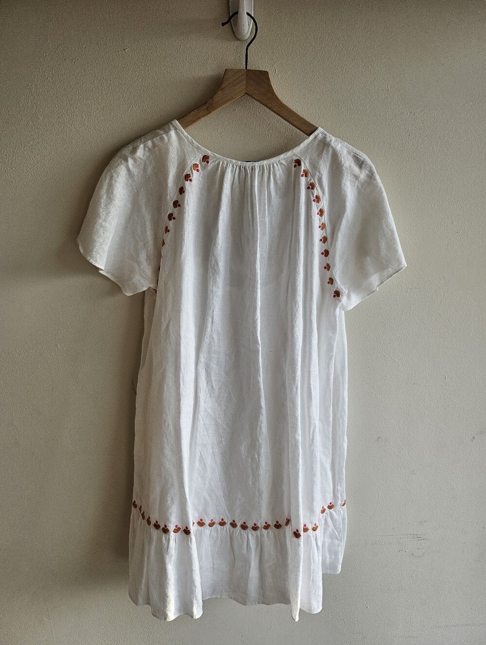Madewell Embroidered Linen-Blend Raglan Ruffle Mini Dress Medium - Picture 5 of 5